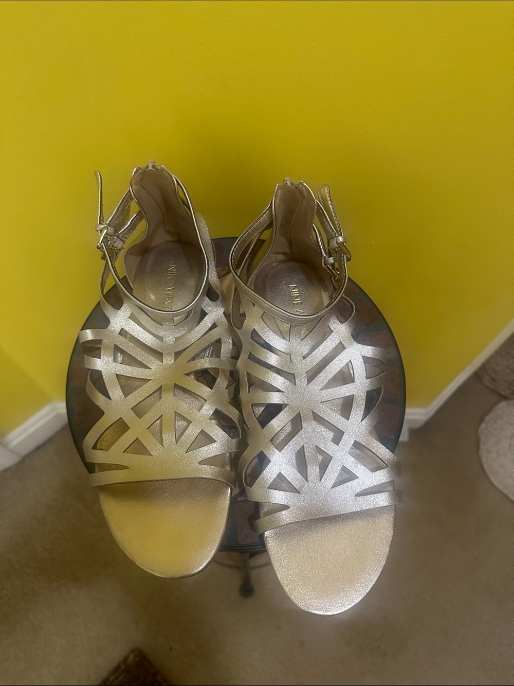 Nine West Metallic Gold Geometric Strappy Sandals